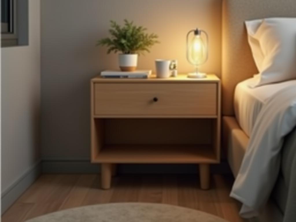 Nightstand 'Serenity': Compact wooden nightstand with a single drawer and open shelf
