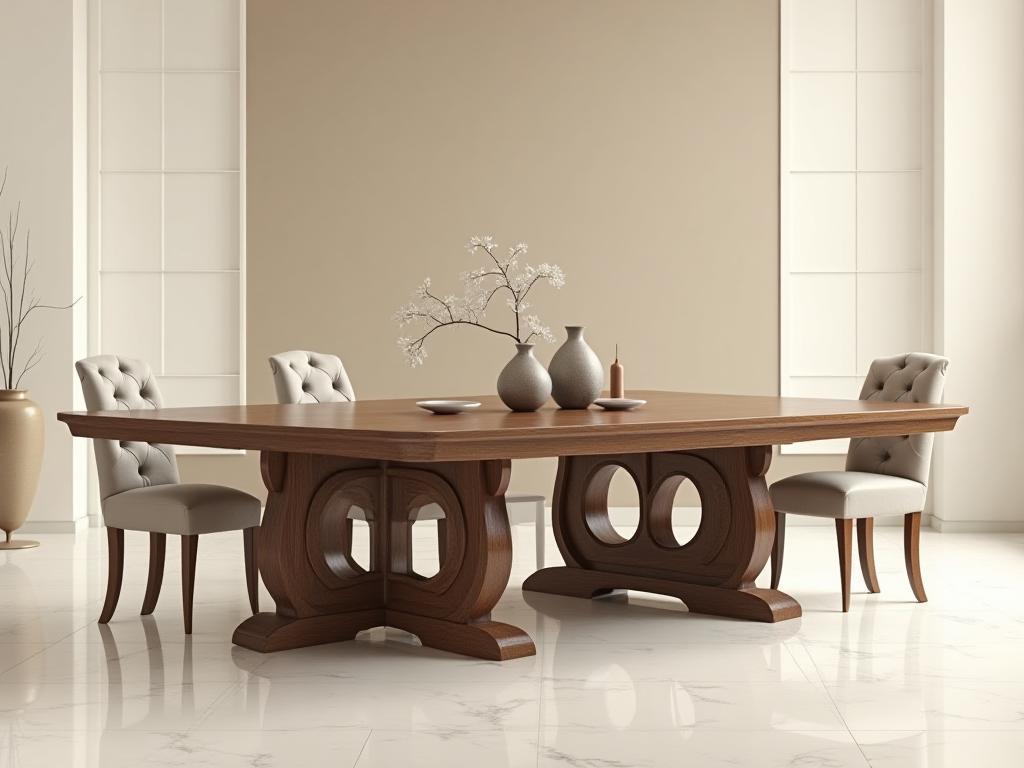 Heritage Dining Table: Large elegant wooden table with intricate legs