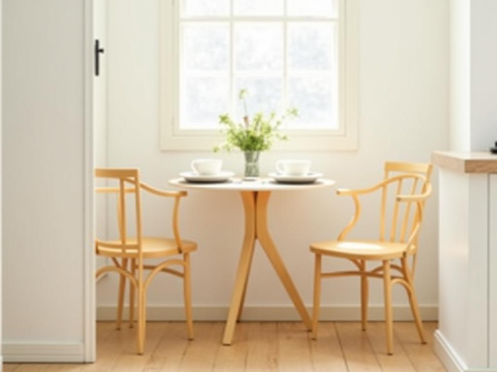 Round Bistro Table: Small round wooden bistro table, perfect for compact spaces
