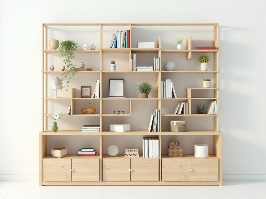 Modular Shelving Unit: Customizable wooden modular shelving unit for versatile storage
