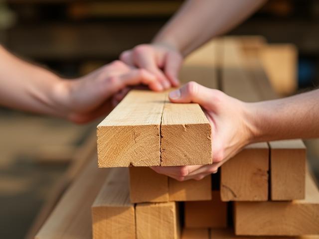 Hand selecting timber planks for furniture